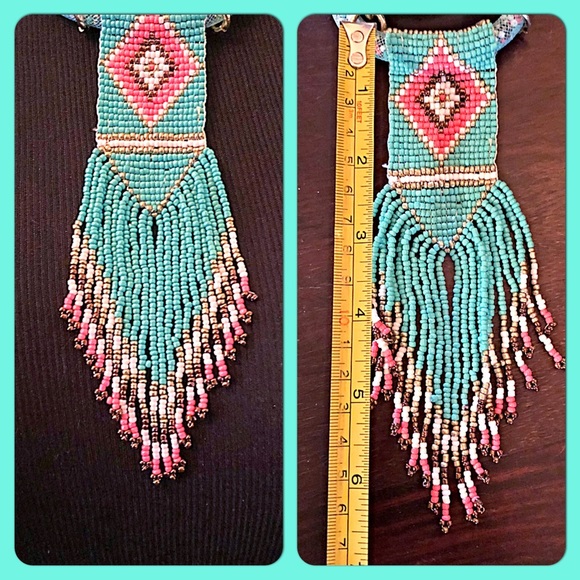 ✨Ethnic Festival/Boho Turq.Beaded Tassel Necklace✨ - Picture 5 of 7